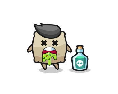 Zehirlenme sonucu kusan bir çuval karakterin resmi, tişört, etiket, logo elementi için şirin bir tasarım.