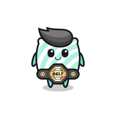 Kemerli MMA savaşçı yastık maskotu. Tişört, çıkartma, logo elementi için şirin bir tasarım.