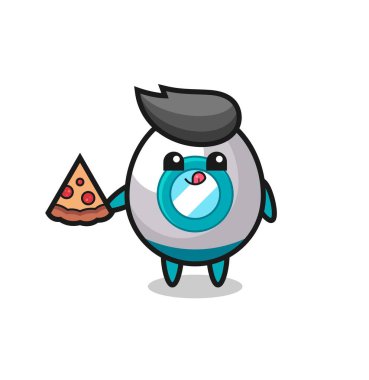 Pizza yiyen sevimli roket çizgi filmi, tişört, çıkartma, logo elementi için şirin bir tasarım.