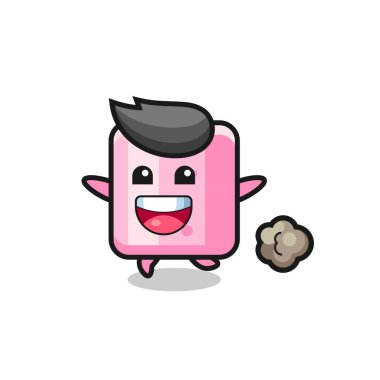 Koşu pozlu mutlu marshmallow çizgi filmi, tişört, çıkartma, logo elementi için şirin bir tasarım.