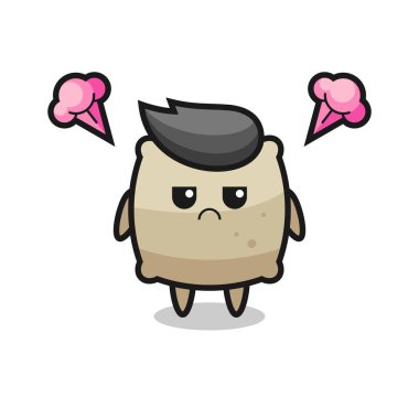 Şirin çuval çizgi film karakterinin rahatsız edici ifadesi, tişört, etiket, logo ögesi için şirin bir tasarım.