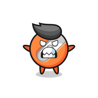 Kalem açacağı maskot karakterinin öfkeli ifadesi, tişört, etiket, logo elementi için şirin bir tasarım.