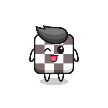 Tatlı ifadeli sevimli satranç tahtası karakteri dilini dışarı çıkarırken, tişört, etiket, logo elementi için şirin bir tasarım.