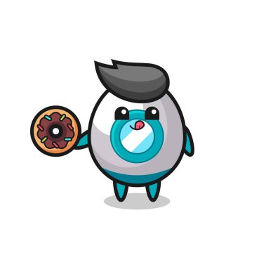 Bir roket karakterinin donut yemesi, tişört, çıkartma, logo elementi için şirin bir tasarım.