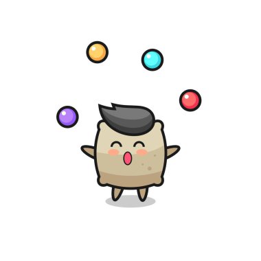 Çuval sirk çizgi filmi, top hokkabazlığı, tişört, çıkartma, logo elementi için şirin bir tasarım.