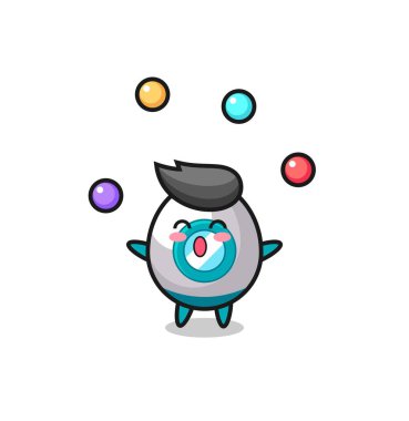 Roket sirk karikatürü bir topla hokkabazlık yapıyor, tişört, çıkartma, logo elementi için şirin bir tasarım.