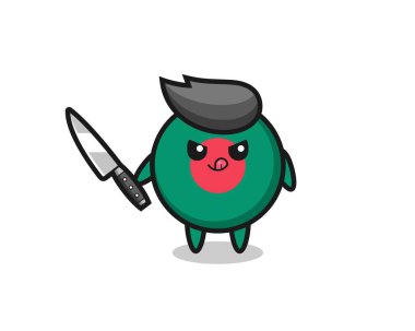 Sevimli bangladeş bayrak maskotu bıçak tutan psikopat tişört, çıkartma, logo elementi için şirin bir tasarım.