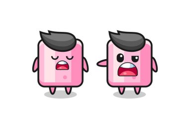 Tişört, çıkartma ve logo elementleri için şirin bir tasarım olan iki tatlı marşmelov karakteri arasındaki tartışmanın bir gösterimi