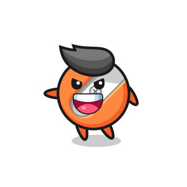 Çok heyecanlı pozu olan kalem açacağı karikatürü, tişört, çıkartma, logo elementi için şirin bir tasarım.