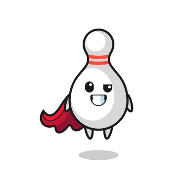 Uçan bir süper kahraman olarak sevimli bowling pin karakteri, tişört, çıkartma, logo elementi için şirin bir tasarım.