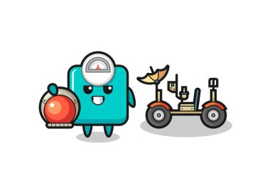 Ay gezgini olan bir astronot olarak şirin bir ağırlık ölçeği tişört, etiket ve logo elementi için şirin bir tasarım.