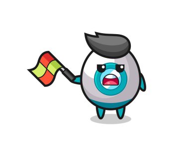 Çizgi film yargıcı olarak roket çizgi filmi bayrağı 45 derecelik açıyla kaldırın, tişört, çıkartma, logo elementi için şirin bir tasarım.