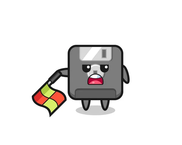 Floppy Disk Character Line Judge Hold Flag Degree Angle Cute — 图库矢量图片