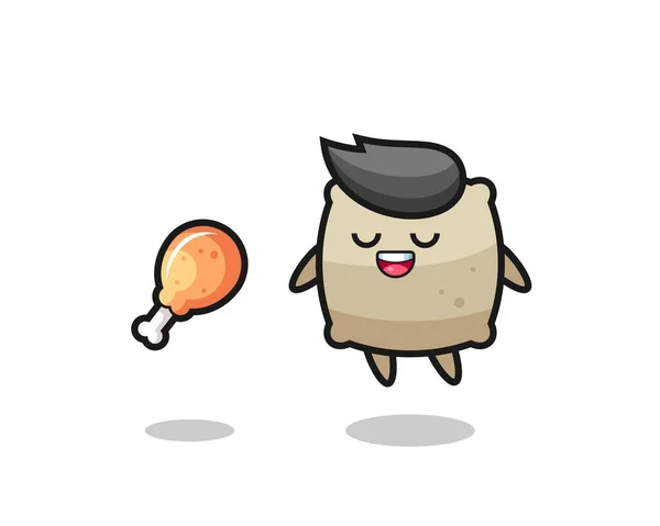 Cute Sack Floating Tempted Because Fried Chicken Cute Style Design — 图库矢量图片