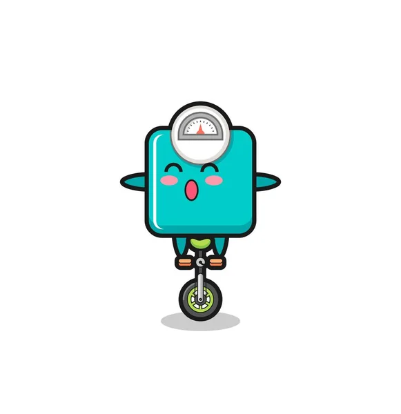 Şirin Ağırlık Ölçeği Karakteri Sirk Bisikleti Sürüyor Tişört Çıkartma Logo — Stok Vektör