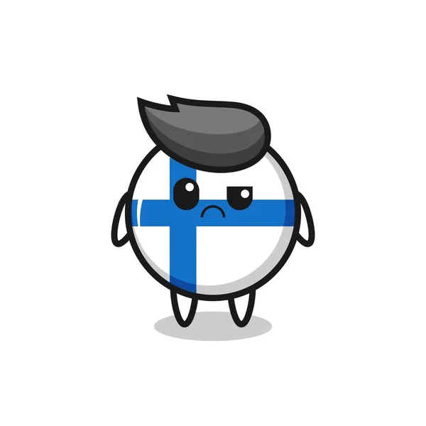 Maskotka Flagi Finlandzkiej Odznaki Sceptyczną Twarzą Stylowy Design Koszulki Naklejki — Wektor stockowy