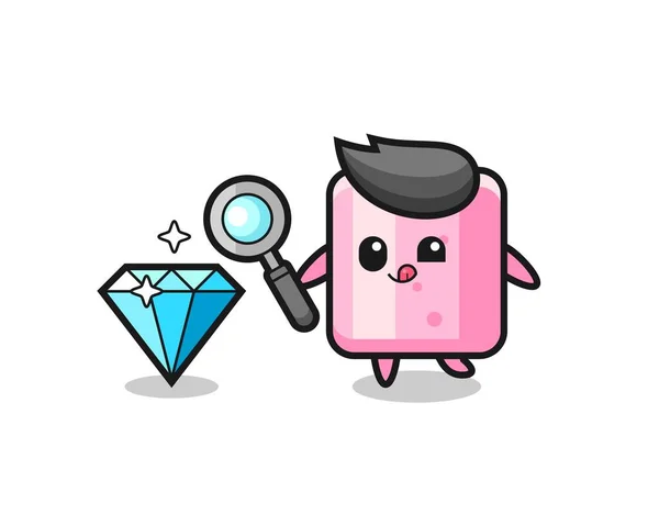 Mascote Marshmallow Está Verificando Autenticidade Diamante Design Estilo Bonito Para —  Vetores de Stock