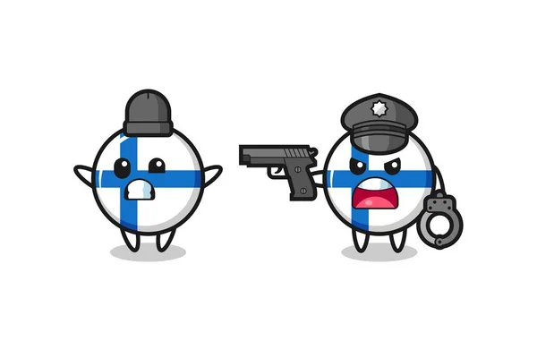 Illustration Finland Flag Badge Robber Hands Pose Caught Police Cute — 图库矢量图片