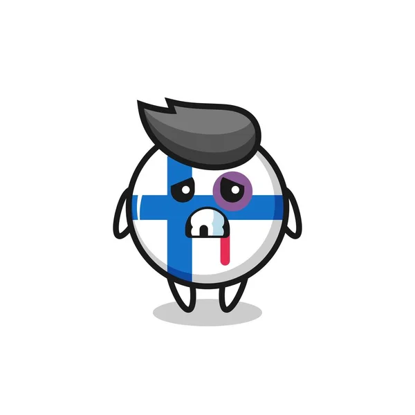 Injured Finland Flag Badge Character Bruised Face Cute Style Design — 图库矢量图片