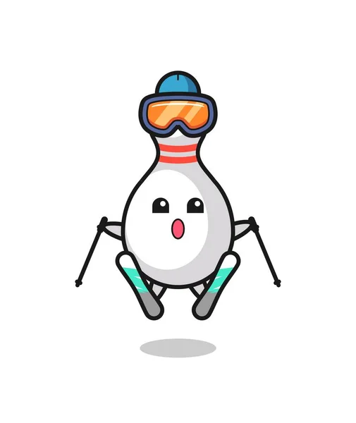 Bowling Pin Mascot Character Ski Player Cute Style Design Shirt — Stock Vector