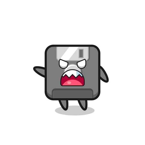 Schattig Floppy Disk Cartoon Een Zeer Boos Pose Leuke Stijl — Stockvector