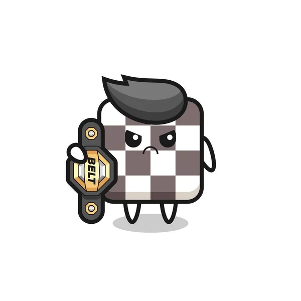 Personaje Mascota Del Tablero Ajedrez Como Luchador Mma Con Cinturón — Vector de stock