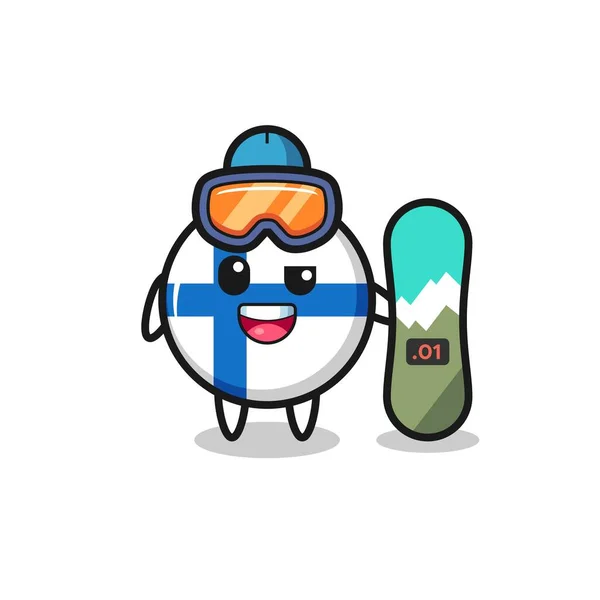 Ilustracja Finlandzkiej Flagi Znak Stylu Snowboardingu Ładny Styl Projekt Koszulki — Wektor stockowy