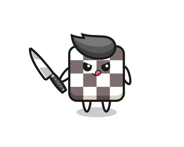 Cute Chess Board Mascot Psychopath Holding Knife Cute Style Design — Stock Vector