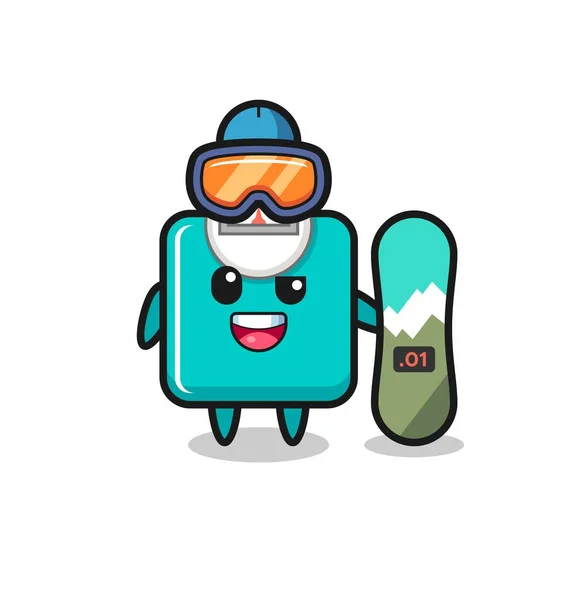 Illustration Der Gewichtswaage Charakter Mit Snowboard Stil Niedlichen Stil Design — Stockvektor