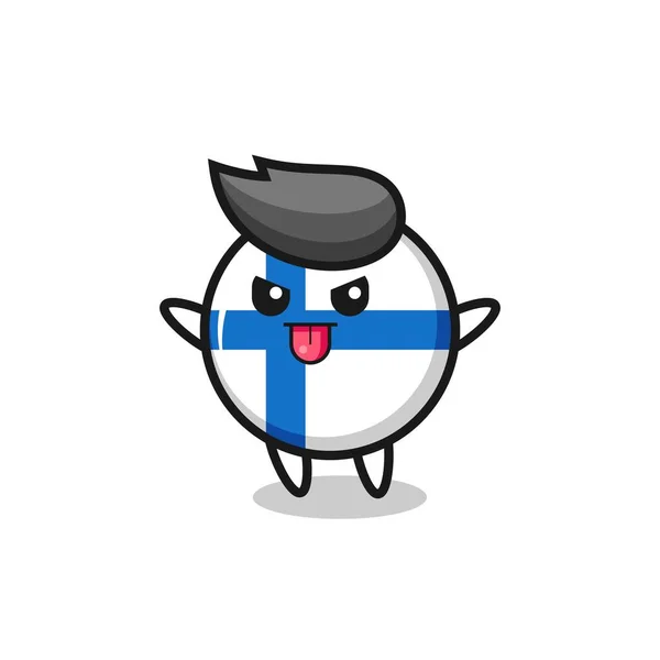 Ondeugend Finland Vlag Badge Karakter Spottende Pose Leuke Stijl Ontwerp — Stockvector