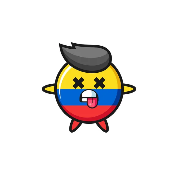 Charakter Uroczej Odznaki Flagi Kolumbii Martwą Pozą Ładny Design Stylu — Wektor stockowy