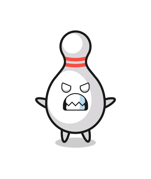 Espressione Adirata Del Carattere Della Mascotte Bowling Pin Design Carino — Vettoriale Stock