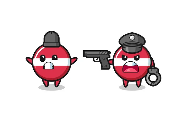 Ilustrace Lupiče Latvijských Vlajek Rukou Nahoru Póza Chycená Policií Roztomilý — Stockový vektor