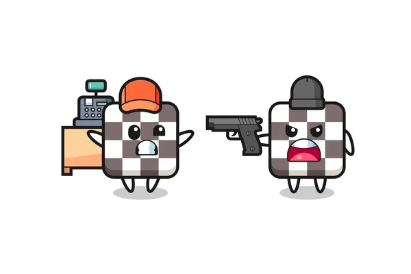 Illustration Cute Chess Board Cashier Pointed Gun Robber Cute Style — 图库矢量图片