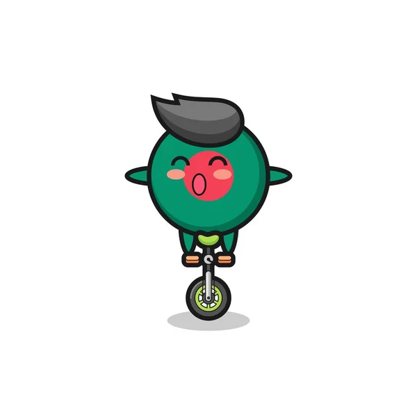 Cute Bangladesh Flag Badge Character Riding Circus Bike Cute Style — 图库矢量图片