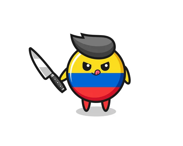 Cute Colombia Flaga Maskotka Jako Psychopata Gospodarstwa Nóż Ładny Styl — Wektor stockowy