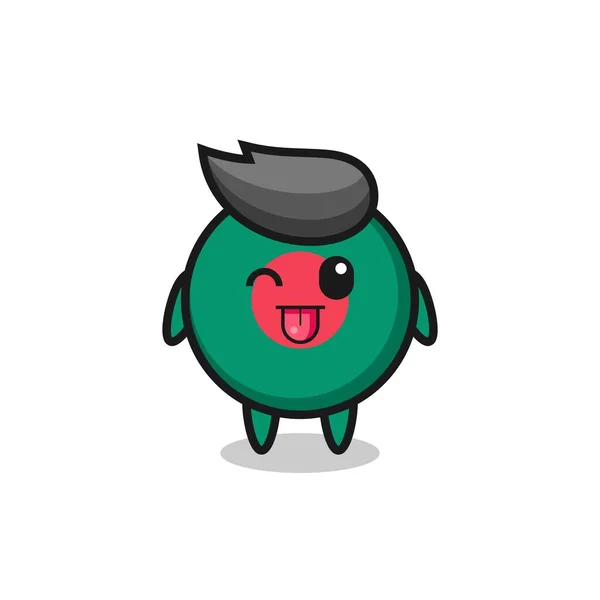 Cute Bangladesh Flag Badge Character Sweet Expression While Sticking Out — 图库矢量图片