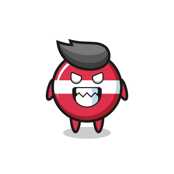 Expression Maléfique Drapeau Latvia Badge Mignon Personnage Mascotte Conception Style — Image vectorielle