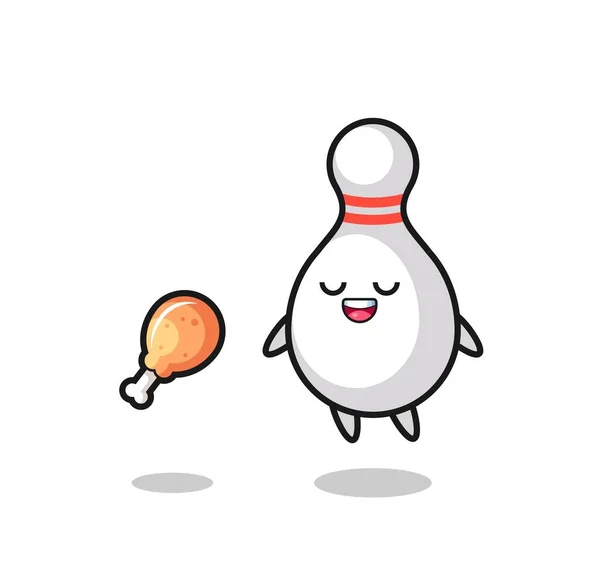 Χαριτωμένο Bowling Pin Επιπλέουν Και Δελεάζονται Λόγω Τηγανητό Κοτόπουλο Χαριτωμένο — Διανυσματικό Αρχείο