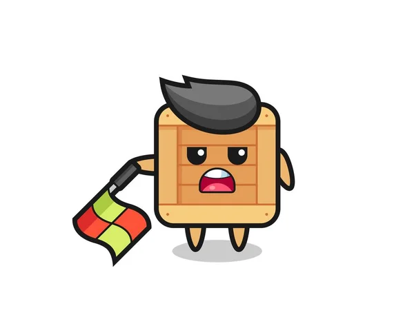 Wooden Box Character Line Judge Hold Flag Degree Angle Cute — 图库矢量图片