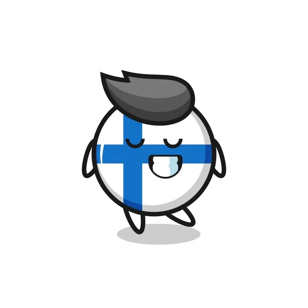 Finland Flag Badge Illustrazione Del Fumetto Con Espressione Timida Design — Vettoriale Stock