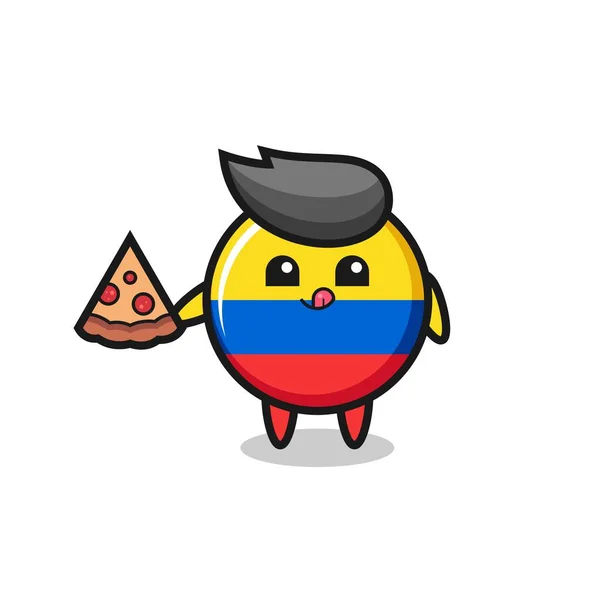 Χαριτωμένο Colombia Σημαία Σήμα Κινουμένων Σχεδίων Τρώει Πίτσα Χαριτωμένο Σχεδιασμό — Διανυσματικό Αρχείο
