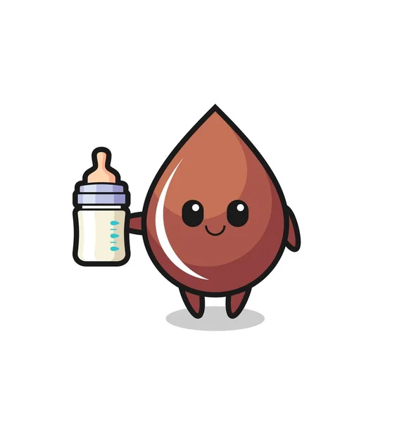 Baby Chocolate Drop Cartoon Character Milk Bottle Cute Style Design — 图库矢量图片