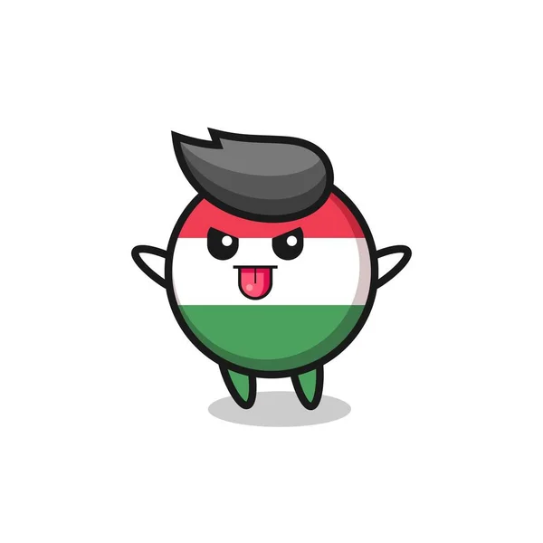 Naughty Hungary Flag Badge Character Mocking Pose Cute Style Design — 图库矢量图片