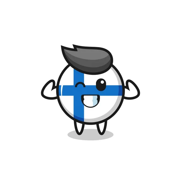 Karakter Lencana Bendera Finland Otot Berpose Menunjukkan Otot Ototnya Desain - Stok Vektor