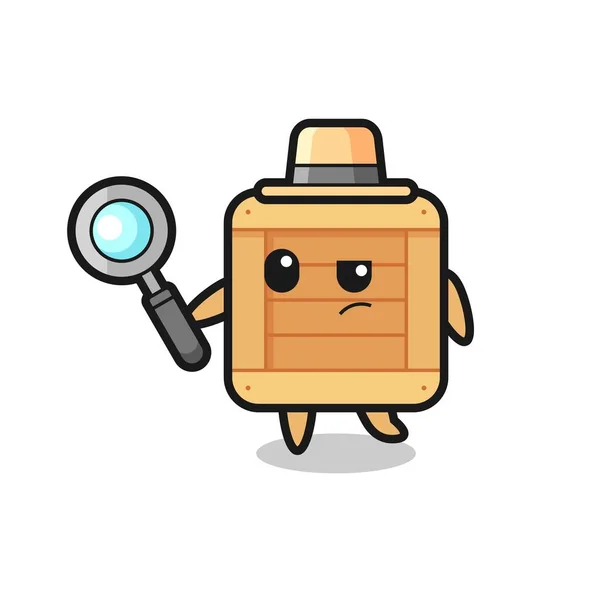 Personaje Detective Caja Madera Está Analizando Caso Lindo Diseño Estilo — Vector de stock