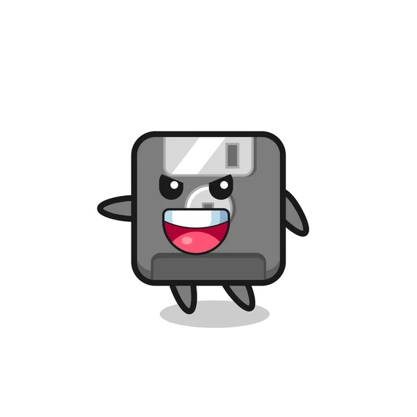 Floppy Disk Cartoon Met Zeer Opgewonden Pose Leuke Stijl Ontwerp — Stockvector