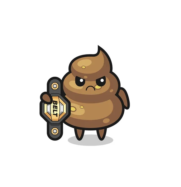 Poop Mascot Character Mma Fighter Champion Belt Cute Style Design — Stock Vector