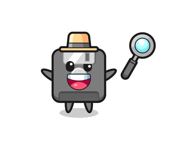 Ilustración Mascota Del Disquete Como Detective Que Logra Resolver Caso — Vector de stock