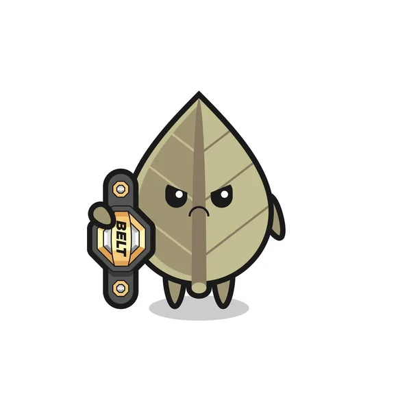 Personagem Mascote Folha Seca Como Lutador Mma Com Cinto Campeão —  Vetores de Stock